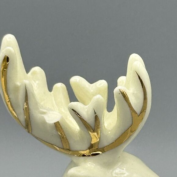Vtg Ceramic Reindeer Christmas Ornament Gold Gild Accents Holiday Deer Unmarked - Picture 2 of 10
